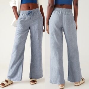 Athleta Retreat Chambray Wide-leg Slit Hem Drawstring Pocket Tall Pants NWOT